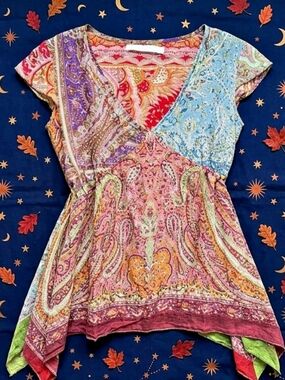 Vintage Zara Home Paisley Multicolor Handkerchief Blouse